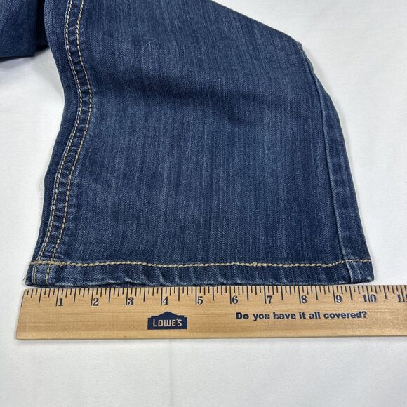 INC Curvy Fit Boot Leg Women's 10 Long Dark Wash Blue Denim Jeans Distressed - Picture 9 of 14